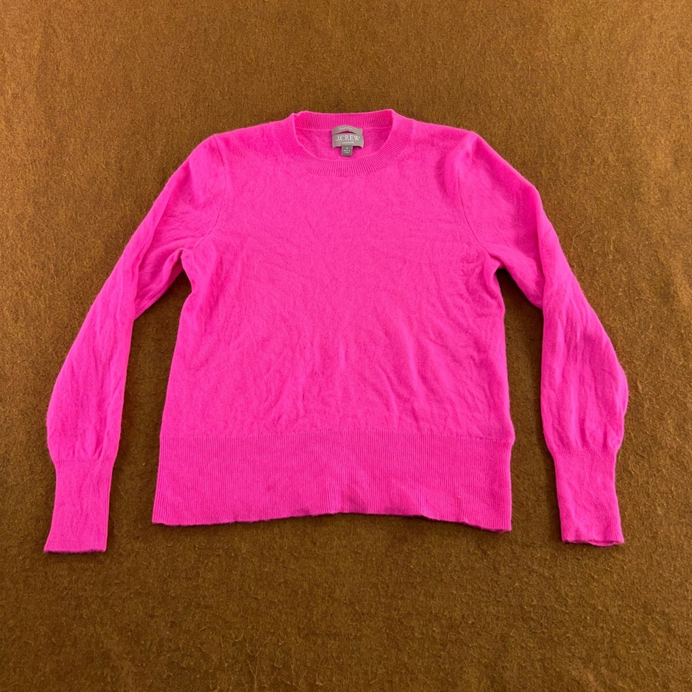 J.Crew Womens Medium Bright Pink 100% Cashmere Classic Fit Crewneck Sweater New